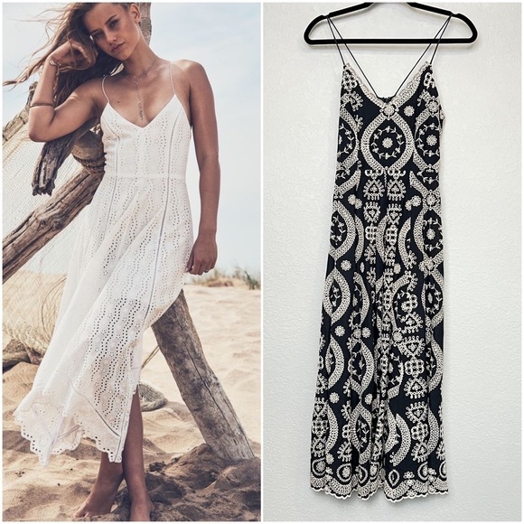 LOVESHACKFANCY Floral Embroidered Sleeveless V-Neck Fit & Flare Midi Dress S - Picture 1 of 8